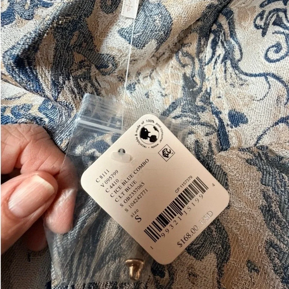 Free People Top Womens S Blue Eloise‎ Jacquard Peplum Blouse Square Neck Brocade